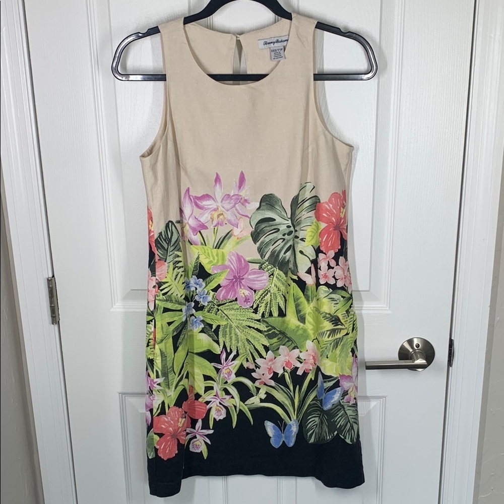 Tommy Bahama tropical floral linen sheath dress size XXS